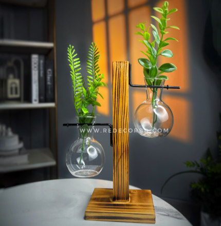 Bulb Glass Planter with Wooden Stand