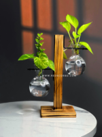 Bulb Glass Planter with Wooden Stand - Image 2